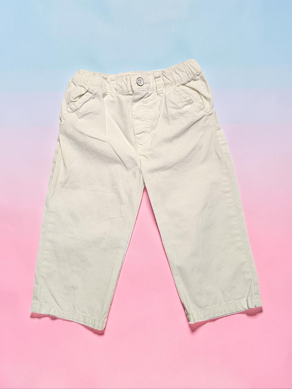 MADE WITH LOVE BY PLACE White Elastic-Waist Cotton Pants. Size 12-18mnths.